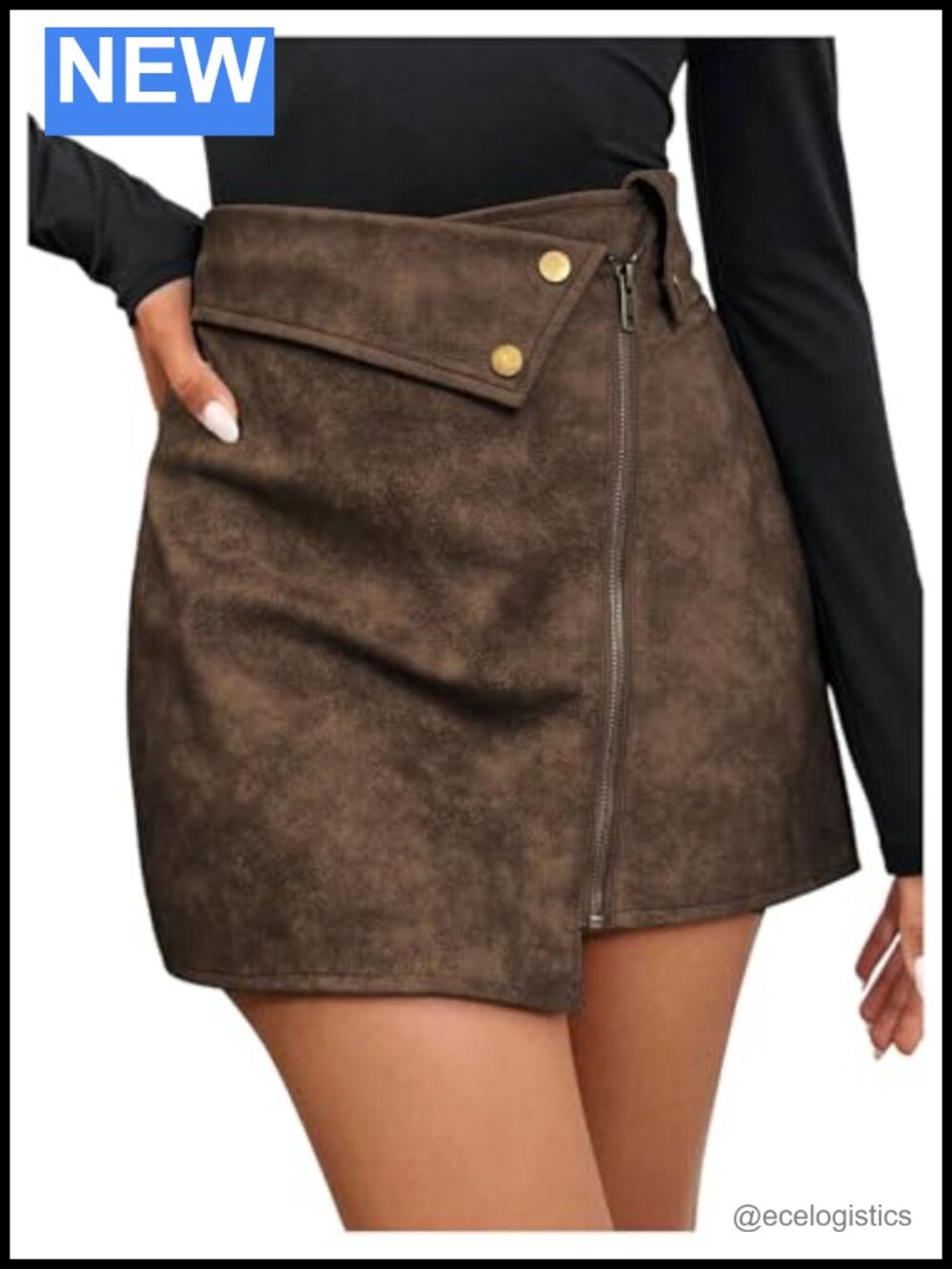Punk PU Leather High Waist Mini Skirt with Zipper & Button